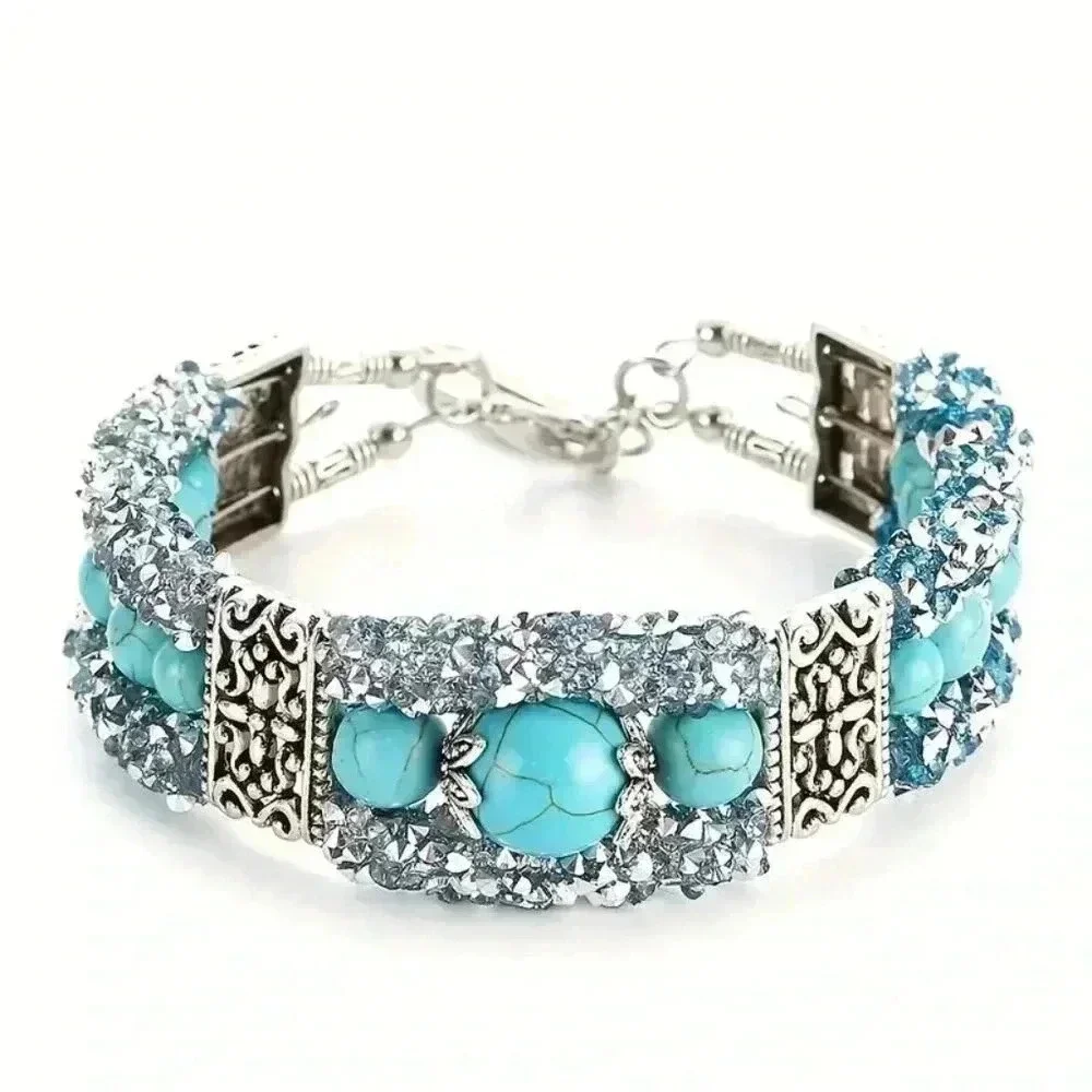 NIP - Glamorous Faux Turquoise & Sparkling Rhinestones Bangle - Picture 3 of 6